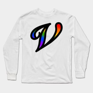 Rainbow Cursive Letter V Long Sleeve T-Shirt